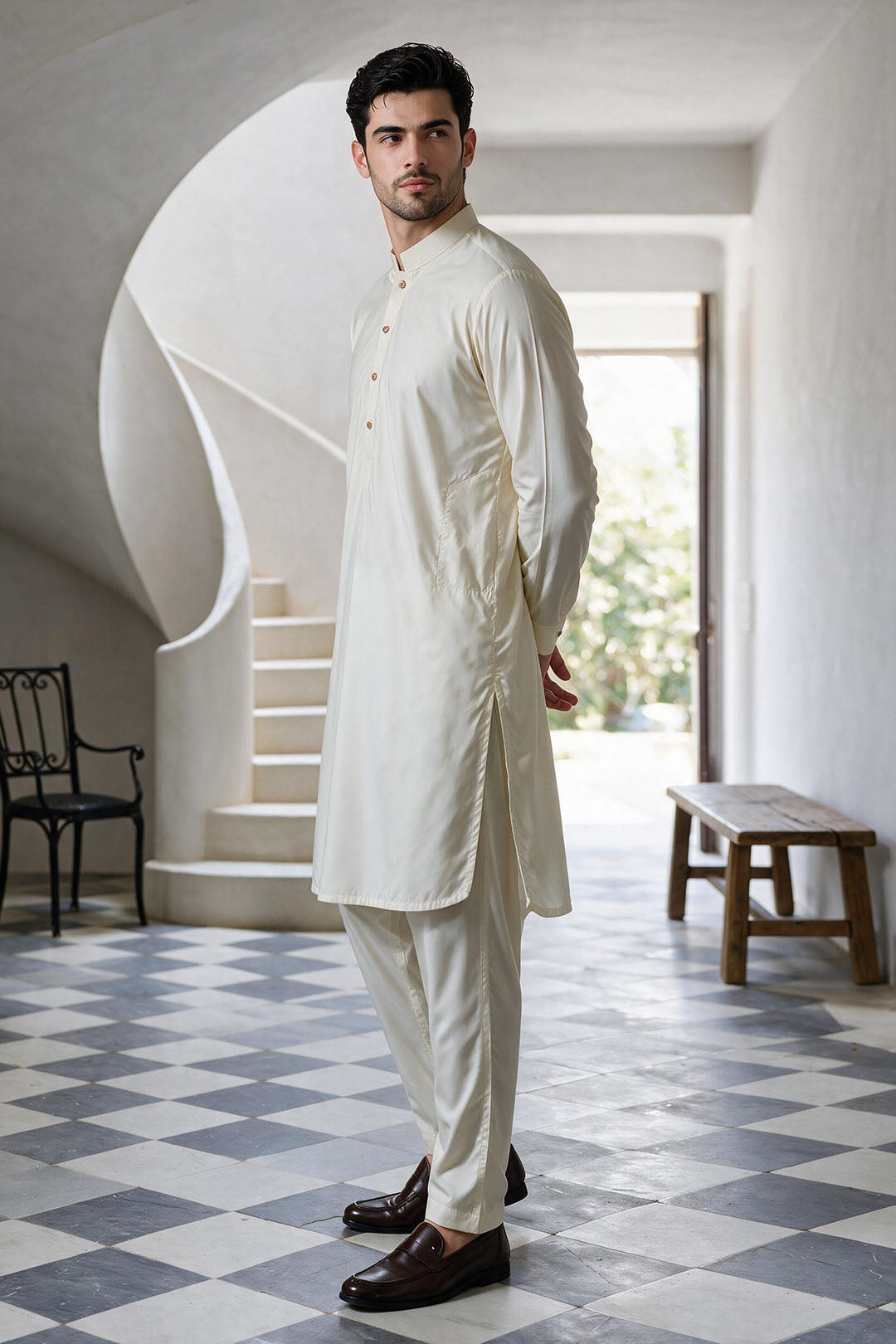 Premium Off-White Men's Unstitched Wash & Wear Fabric