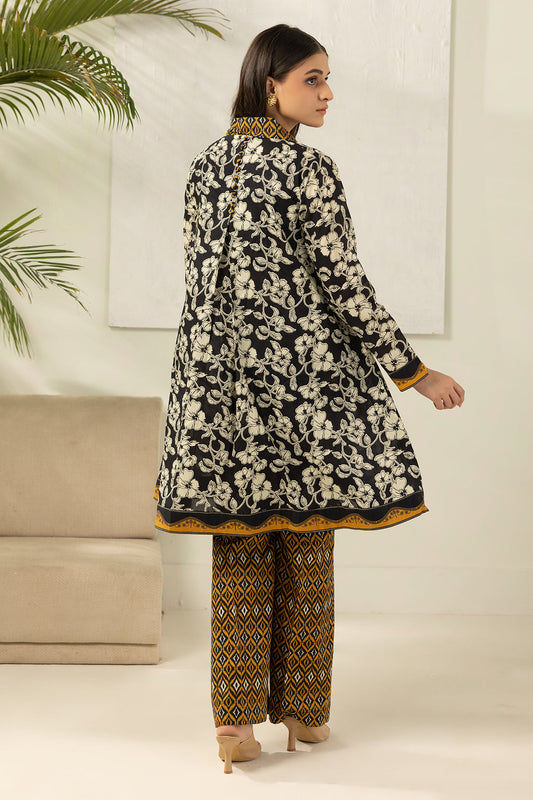 Premium Black Floral Printed Black & Mustard 2-Piece Summer Outfit