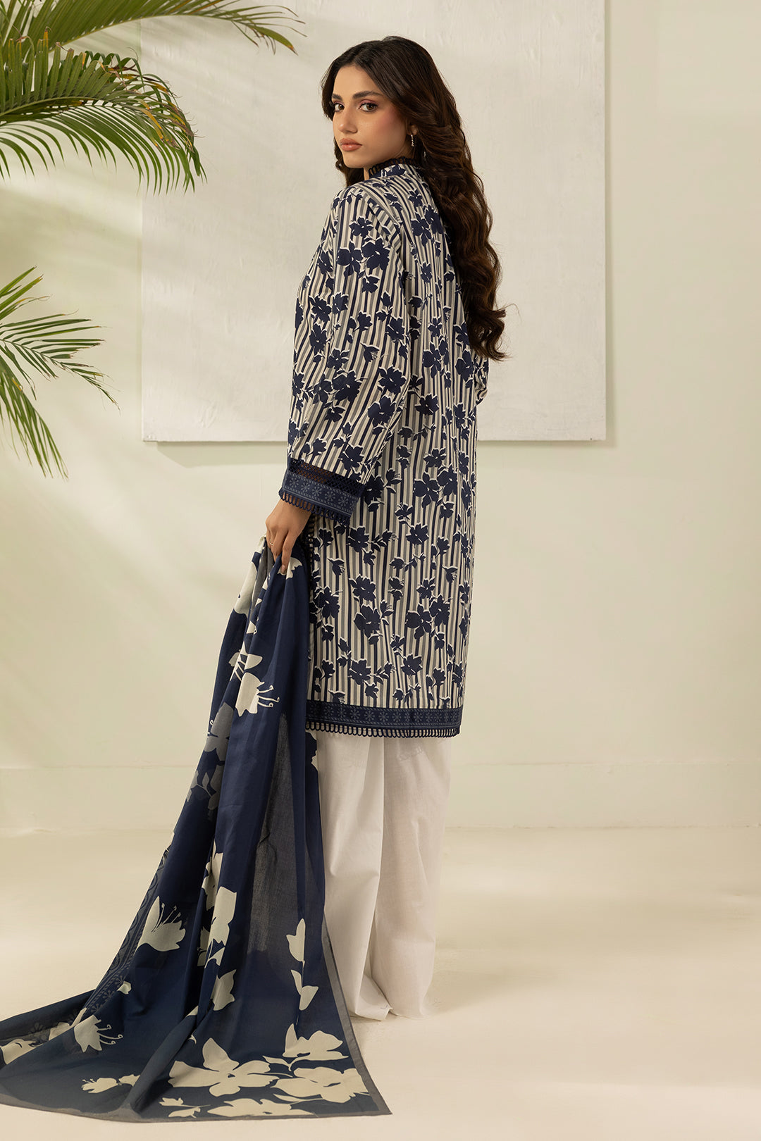 Premium Navy Blue Printed Lawn 3-Piece Unstitched Suit