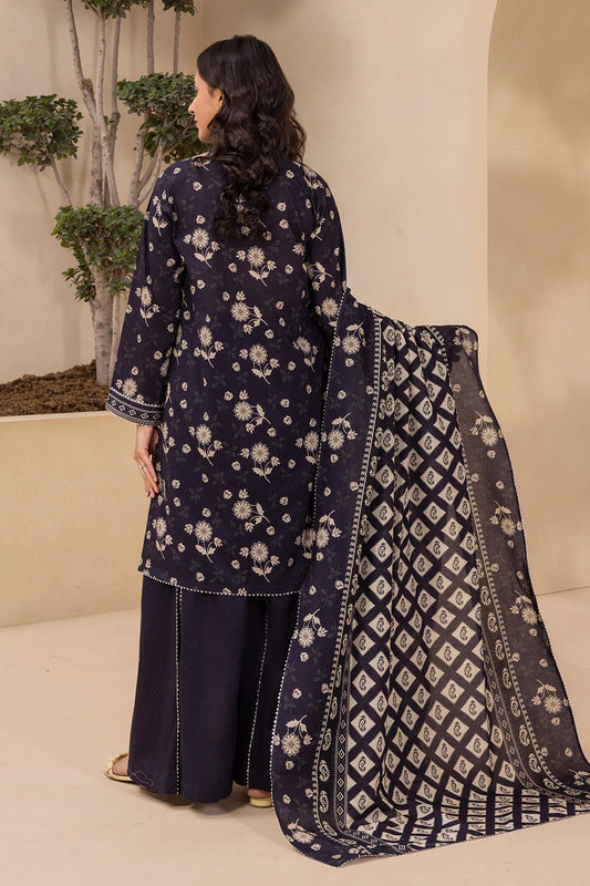 Premium Navy Blue Printed Lawn 3-Piece Unstitched Suit