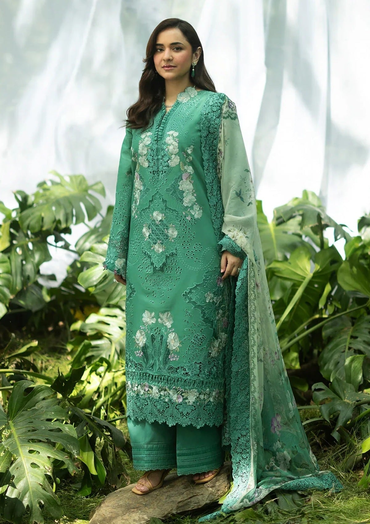 Premium Mint Green Embroidered Lawn 3-Piece Unstitched Suit