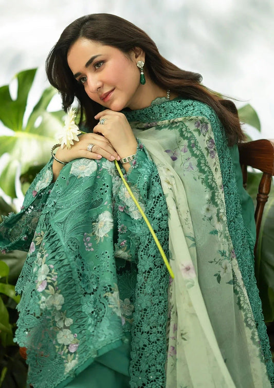 Premium Mint Green Embroidered Lawn 3-Piece Unstitched Suit