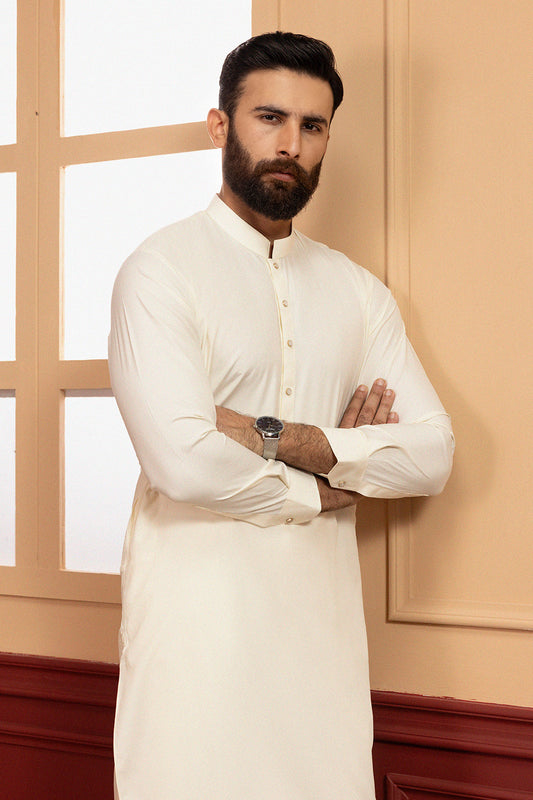Premium Off-White Unstitched Wash & Wear Shalwar Kameez for Men