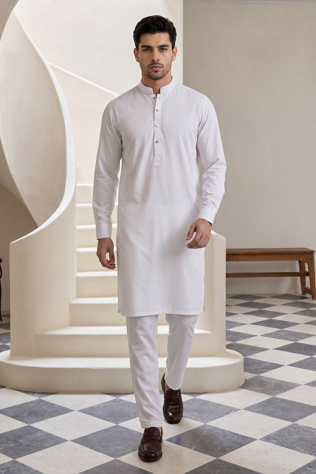Premium Pure White Unstitched Wash & Wear Fabric