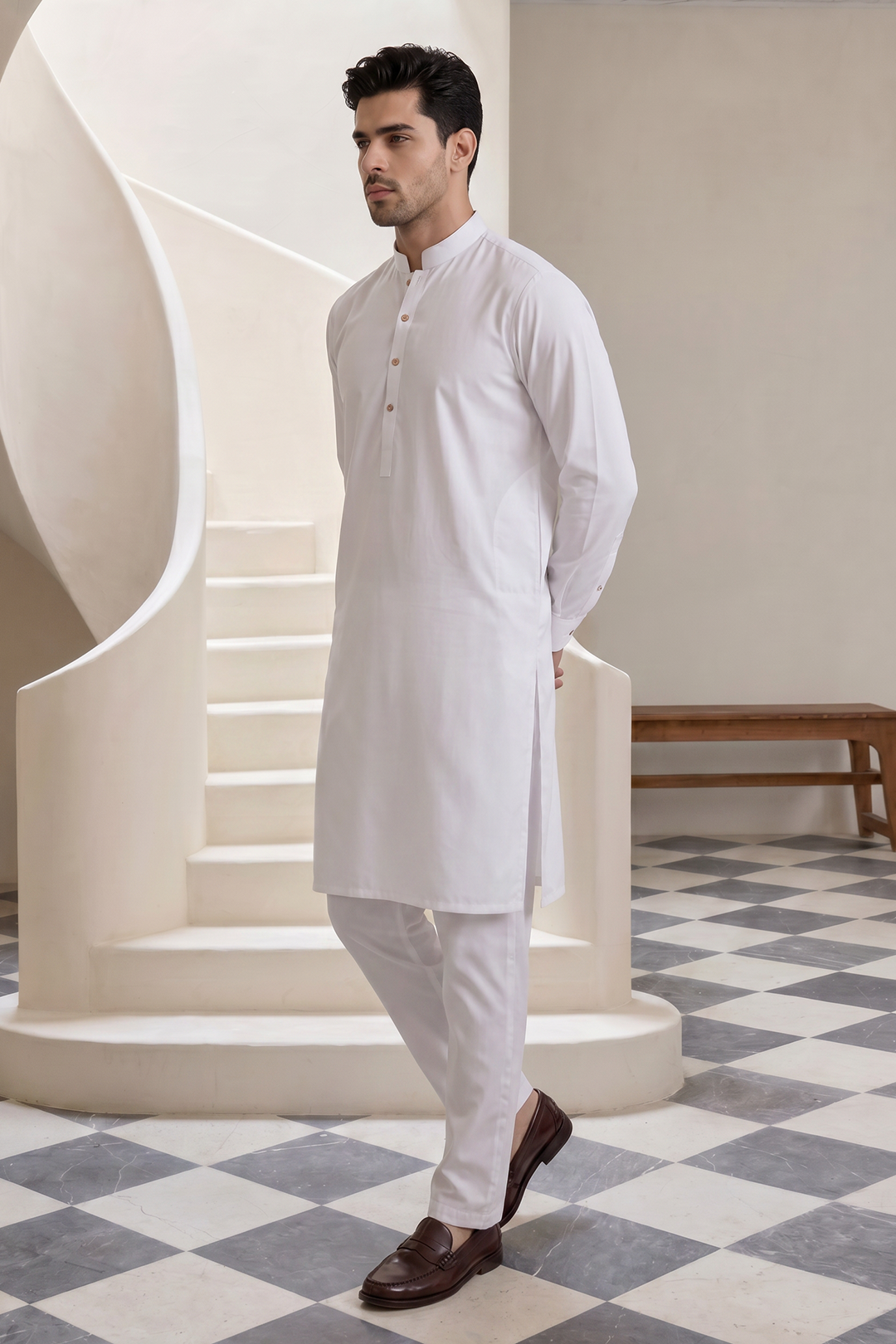 Premium Pure White Unstitched Wash & Wear Fabric