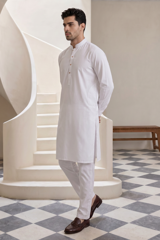 Premium Pure White Unstitched Wash & Wear Fabric