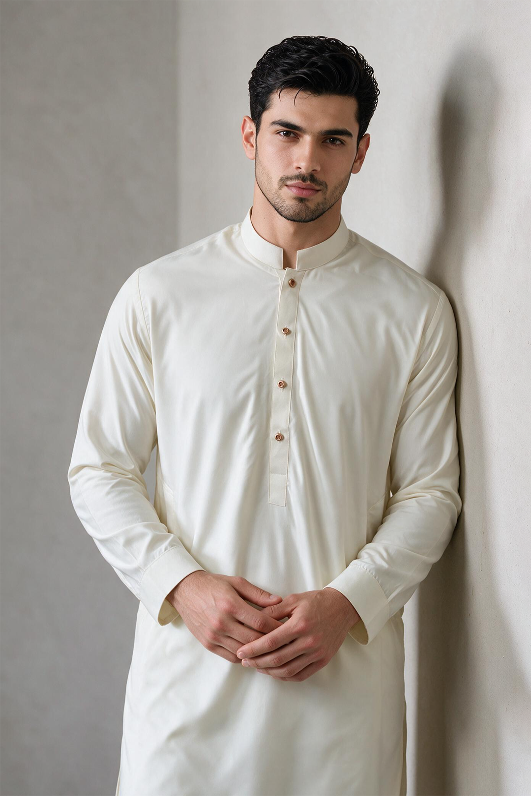 Premium Off-White Men's Unstitched Wash & Wear Fabric