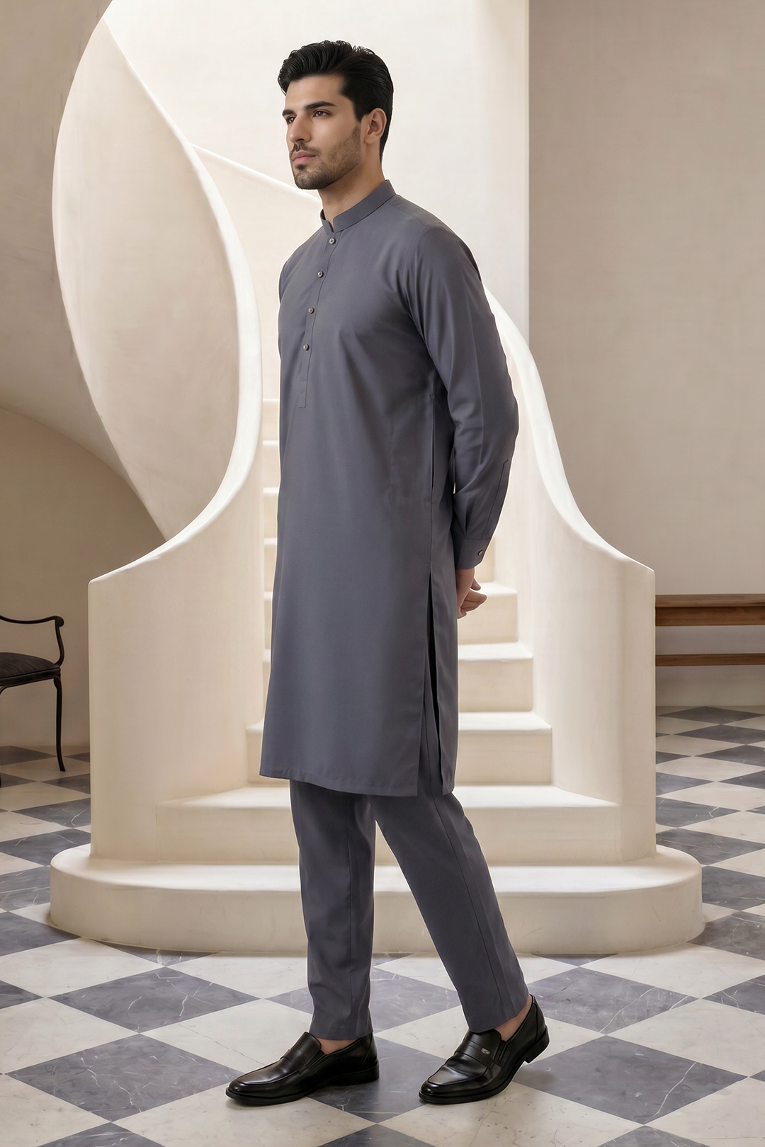 Premium Charcoal Grey Unstitched Wash & Wear Shalwar Kameez for Men