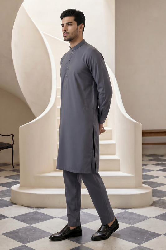 Premium Charcoal Grey Unstitched Wash & Wear Shalwar Kameez for Men