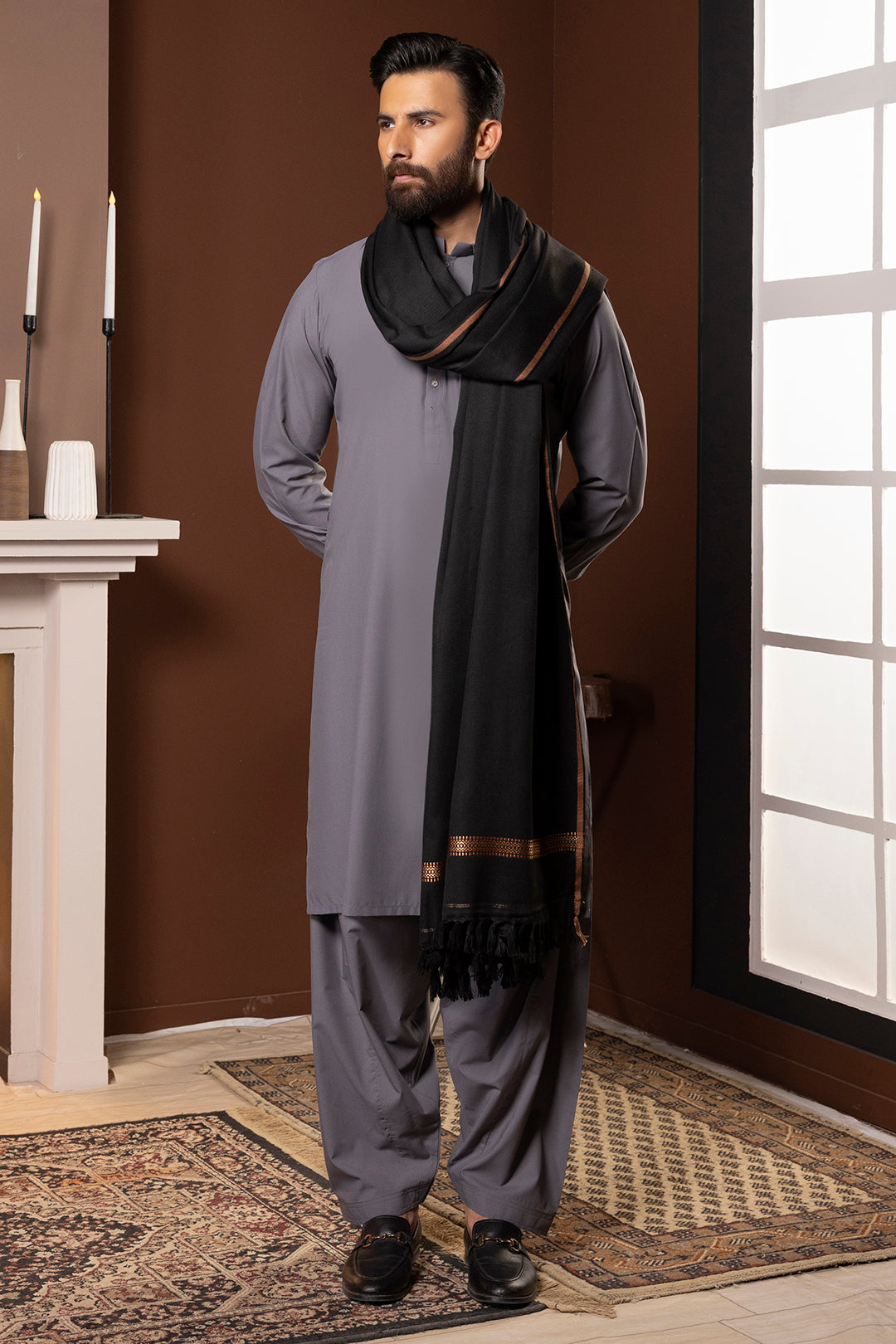 Premium Men's Black Winter Shawl