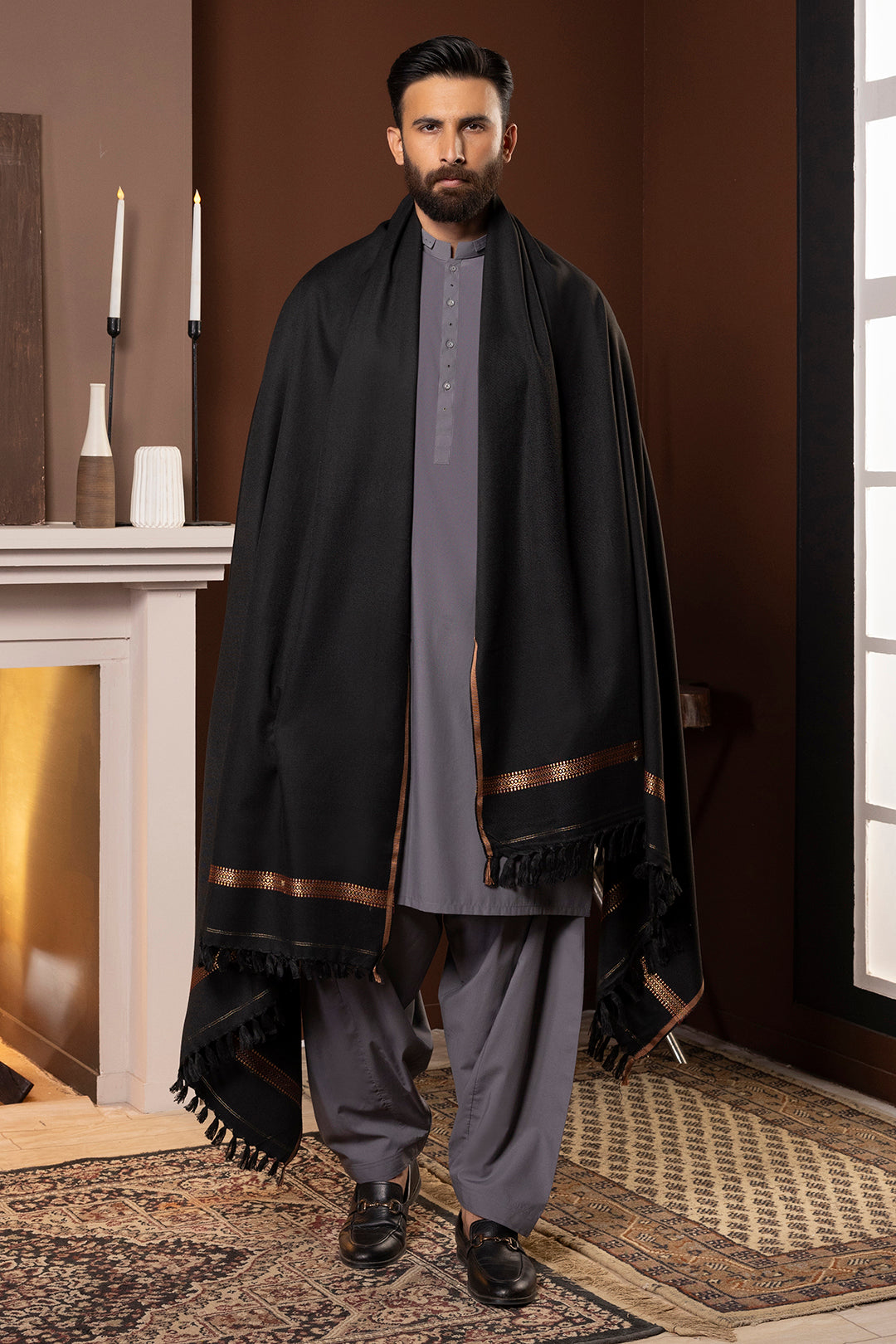 Premium Men's Black Winter Shawl