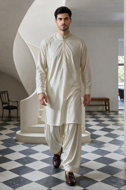 Premium Off-White Unstitched Wash & Wear Fabric