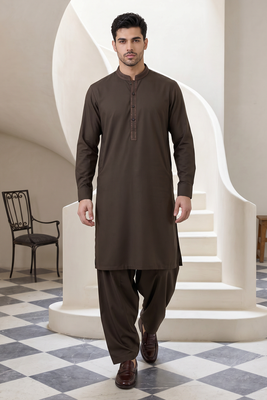 Premium Men's Dark Brown Unstitched Wash & Wear Fabric