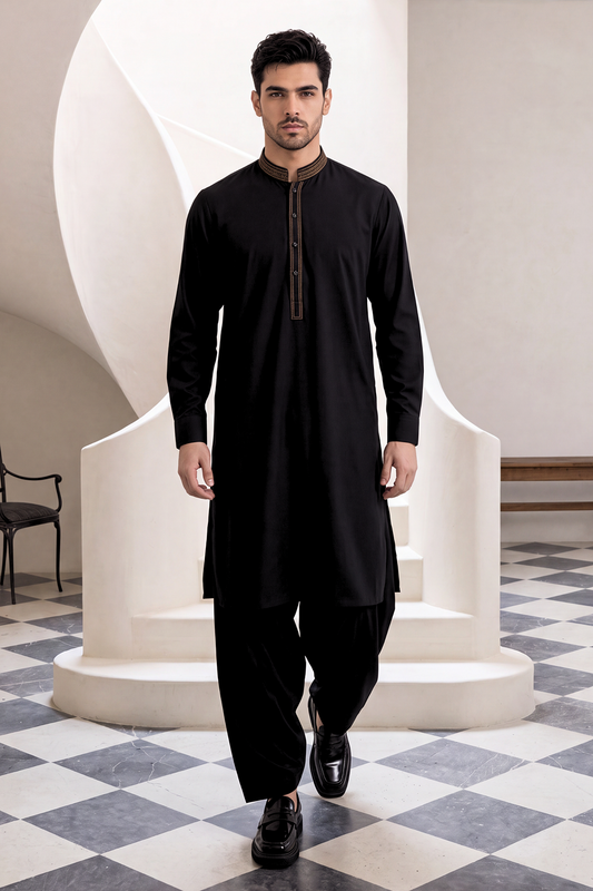 Premium Men's Jet Black Unstitched Wash & Wear Fabric
