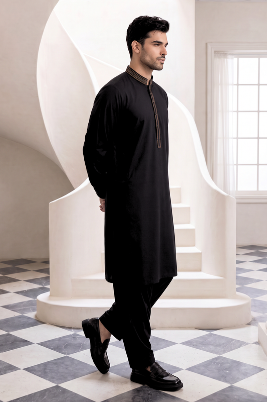 Premium Men's Jet Black Unstitched Wash & Wear Fabric