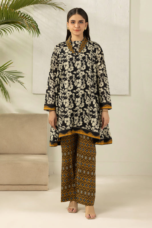 Premium Black Floral Printed Black & Mustard 2-Piece Summer Outfit
