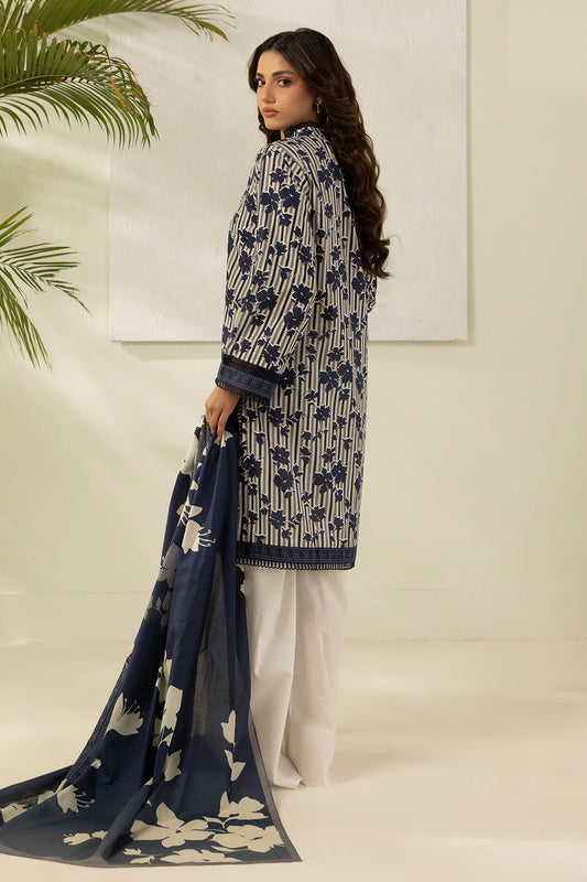 Premium Navy Blue Printed Lawn 3-Piece Unstitched Suit