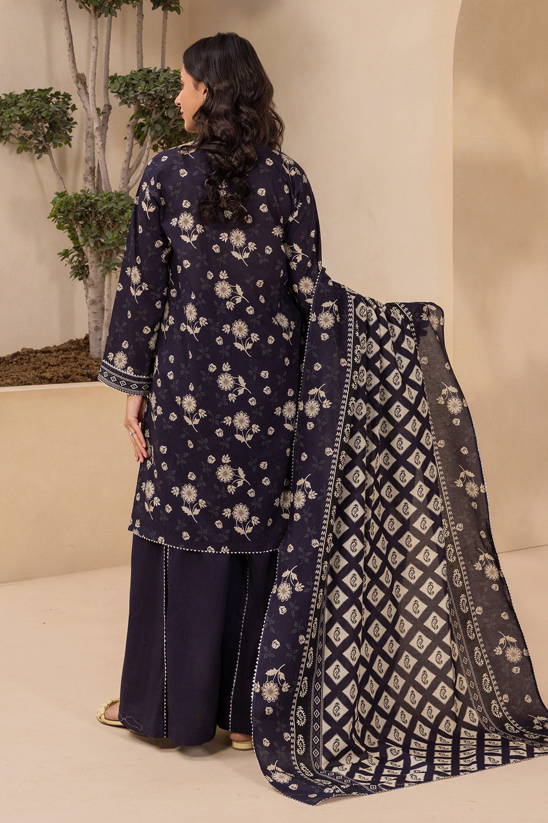 Premium Navy Blue Printed Lawn 3-Piece Unstitched Suit