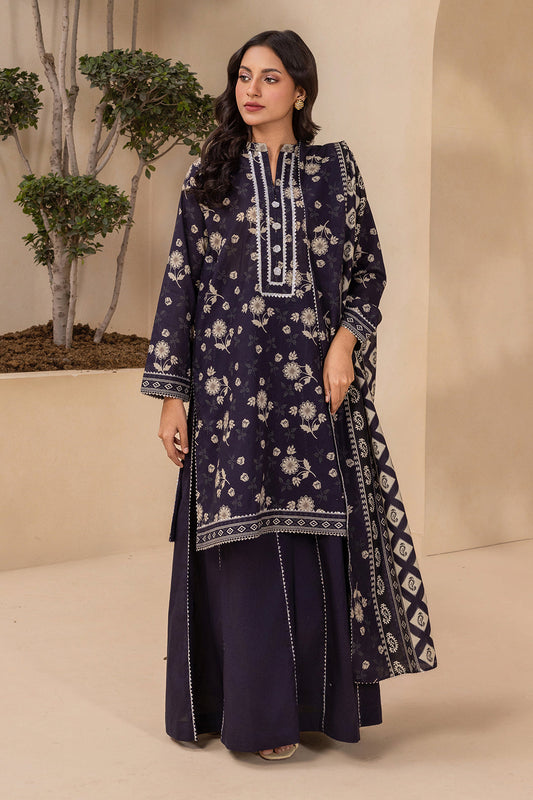 Premium Navy Blue Printed Lawn 3-Piece Unstitched Suit